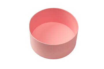 Pink round empty box isolated on white background.