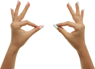 Two hands making ok sign gesture on transparent background. Concept of approval sign, success confirmation, positive feedback, quality check, and agreement gesture.