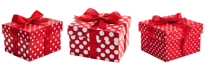 Three Red Polka Dot Gift Boxes with Ribbons
