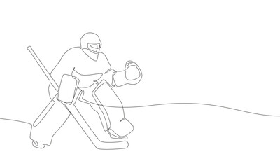 One line drawing of an ice hockey goalie. Minimalist linear illustration. Winter team sport concept