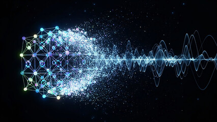 Abstract representation of data transformation from a geometric network into a wave pattern.