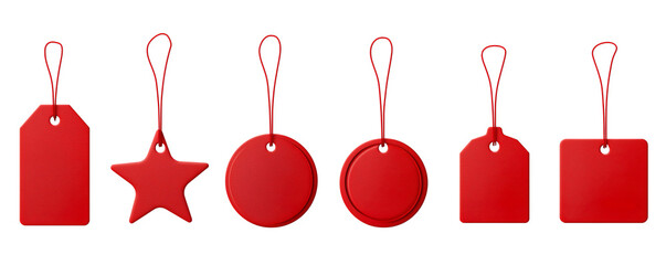 Set of Red Price Tags in Various Shapes and Sizes