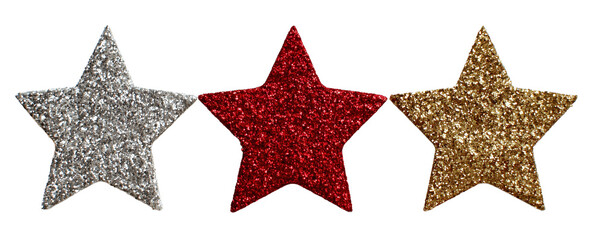 Glitter Stars in Silver Red and Gold