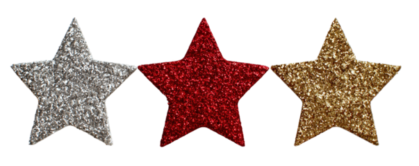 Glitter Stars in Silver Red and Gold