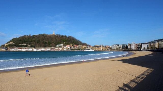 Panoramic view of la concha beach in san sebastian, spain