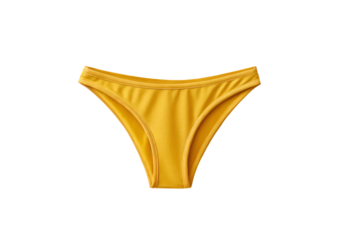 Yellow bikini bottom swimsuit on white background, isolated on a transparent background