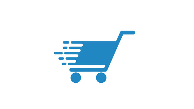 Dynamic Blue Shopping Cart Icon Representing Fast Online Delivery Service.
