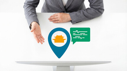 Businessman presenting location based service on computer screen