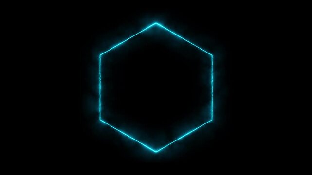 Glowing cyan neon hexagon frame seamless loop