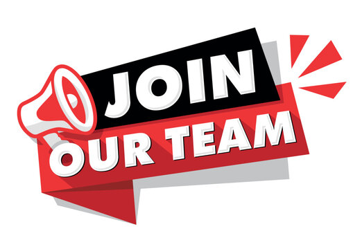 Join Our Team lettering with megaphone. Job vacancy. We are Hiring Badge. Business Recruiting Concept. Vector template on transparent background - Powered by Adobe