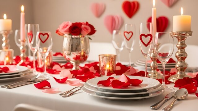 Romantic valentine's day dinner table setting
