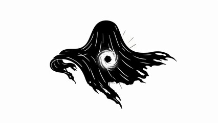 Mysterious dark entity with swirling eye, abstract and haunting
