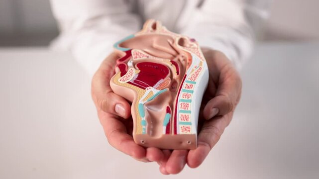 Doctor Holding Throat Model