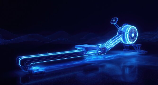 Futuristic, glowing blue, exercise machine - Powered by Adobe