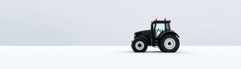 Obraz premium Farm Tractor Minimalism concept. Black tractor on a minimalist background in a flat landscape.