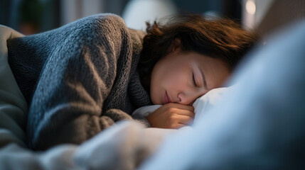 Sleeping disorder or insomnia concept sleep condition display bedroom struggle nighttime restlessness mental health problem sleeplessness anxiety defocused background with