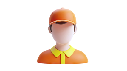 3D Cartoon Avatar of a Person in Uniform with Orange Cap