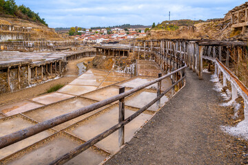 Old anana salt valley producing salt in alava, spain