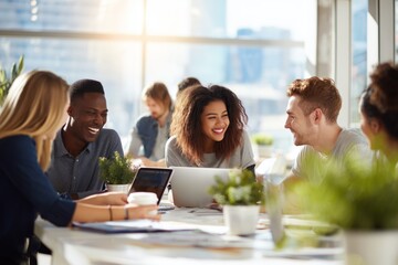 Fototapeta premium Diverse Team Collaboration in Modern Office
