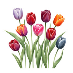 Obraz premium Colorful Tulip Flowers Arrangement mother's day Isolated on White Background stock (102