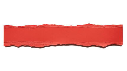 Vibrant Red Horizontal Torn Paper Strip with Rough Jagged Edges Isolated on Transparent Background