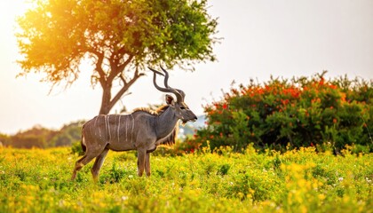 A magnificent kudu antelope standing gracefully in its natural habitat under the sun