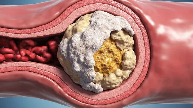Detailed depiction of atherosclerosis in blood vessels
