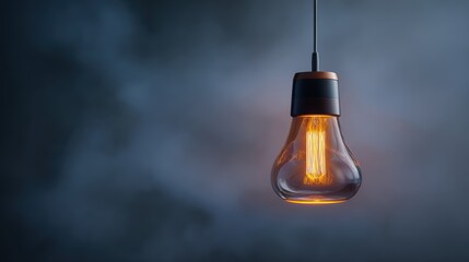 Vintage Edison light bulb glowing warmly against a dark, moody background with subtle smoke effects