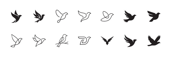 Elegant Bird and Dove Logo Collection Vector Set Minimalist Flying Icons for Branding and Peace Concepts © Masud