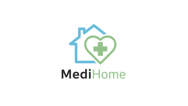 MediHome logo with house and heart medical cross symbol.