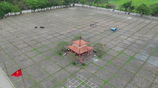 Aerial Orbit Shot of Hoa Lu Ancient Capital Square Ninh Binh Vietnam