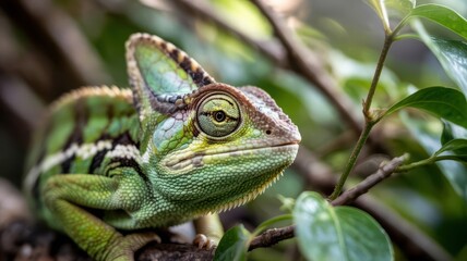 Fototapeta premium Extreme Close-Up of a Chameleon's Eye - Independent Movement and Scaley Texture