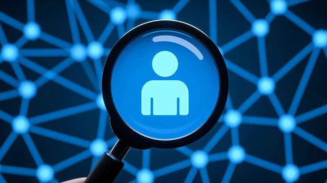 MagnifyingGlasswithBlueHumanIcononNetworkBackground