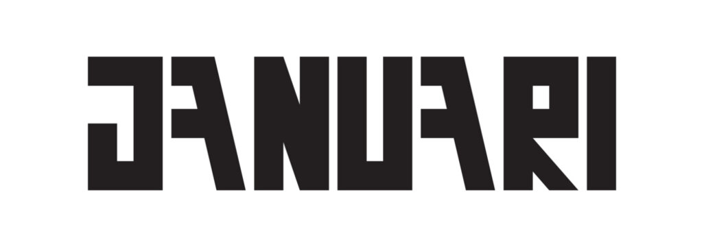 Bold brutalist "JANUARI" typography vector. Heavy wide black lettering on white background. Modern minimalist heading for calendars, planners, and new year designs