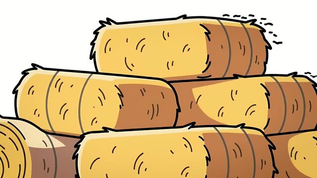 Farm Hay Bales Stacked High Yellow Straw Outdoor Farm Footage