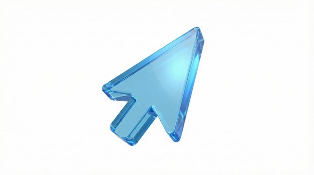 3D rendered transparent blue glass computer mouse pointer icon isolated on white background,representing digital click or navigation concept