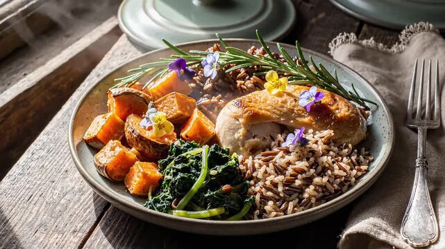 Artisanal Chicken Sweet Potato Bowl Rustic Presentation High Demand Culinary Art Food