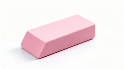 Pink rectangular rubber eraser, an essential stationery item for students and professionals, isolated on white
