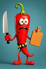 Cartoon caricature of frightened vegetables in the kitchen