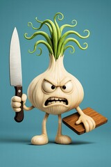Cartoon caricature of frightened vegetables in the kitchen