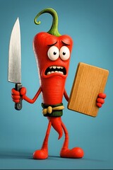 Cartoon caricature of frightened vegetables in the kitchen