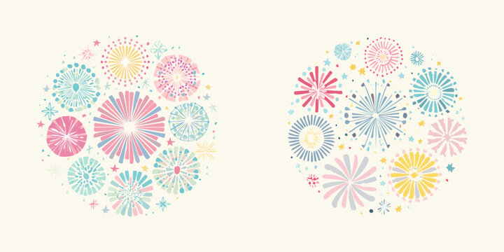 Fireworks. A seamless spring pattern design featuring a decorative set of vector easter eggs with pink floral ornaments and nature leaf elements for a colorful summer wallpaper illustration