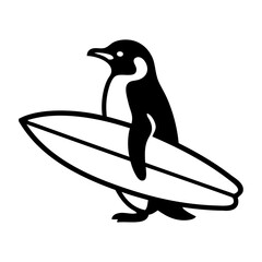 Logo club de surf. Dibujo sencillo con líneas de pingüino con tabla de surf bajo el ala © teracreonte