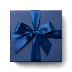 Blue Elegant Gift Box with Ribbon on White Background &ndash; Luxury Present Packaging for Holidays and Celebrations