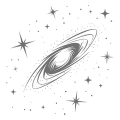 Gray of a ringed planet with stars and space dust rings © md solaimas