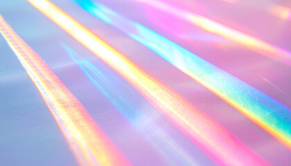 White wall Background with pastel rainbow light, colored refraction lines in diagonal