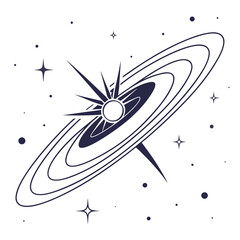 Dark blue planet with radiant nucleus and ring system in space © md solaimas