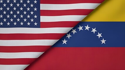 Obraz premium United States and Venezuelan Flags Draped Side by Side in Bright Lighting