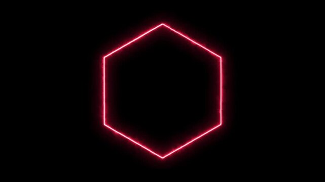 Red neon hexagon frame flickering light