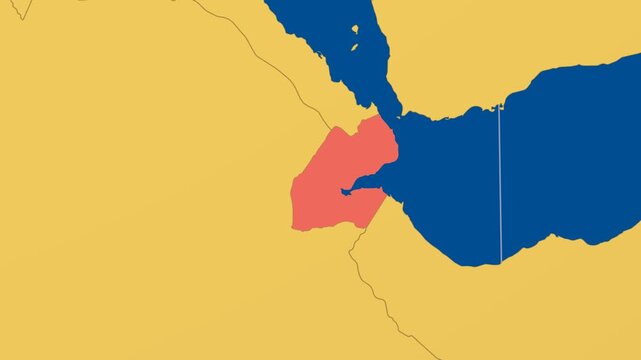 Djibouti on Globe. Animated zoom into the country in Ocean Blue Golden Yellow color palette. Djibouti logo animation. Map with meridians, parallels. Charming video.